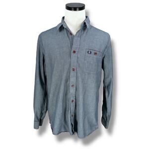 Fred Perry Shirt Men’s Large Blue Cotton Long Sleeve Chest Pocket Button-Up